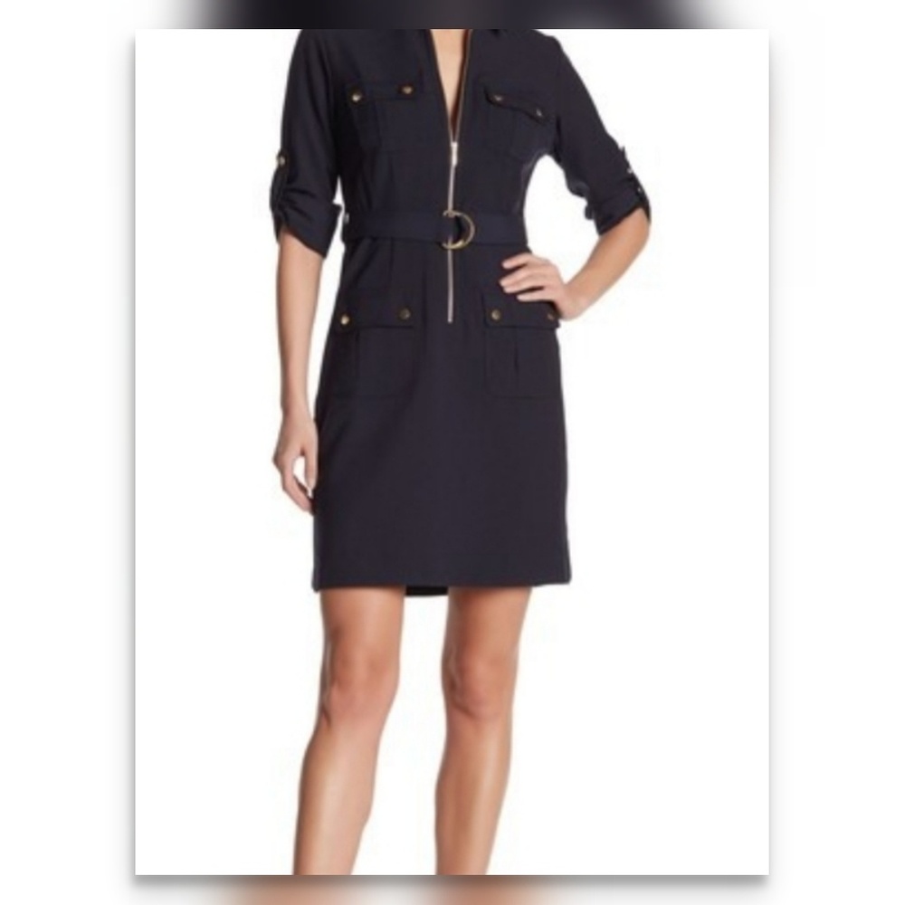 Sharagano collared front zip dress size 8